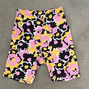 Year of Ours Pink and Yellow Floral Biker Shorts